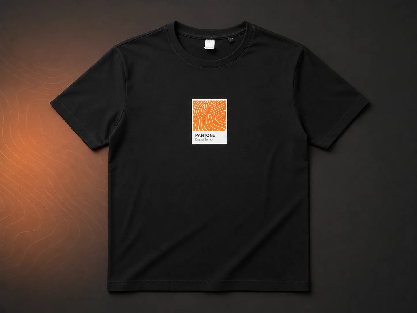 Чёрная футболка FOR с оранжевым принтом Pantone Evrasia Salmon, DTF-печать